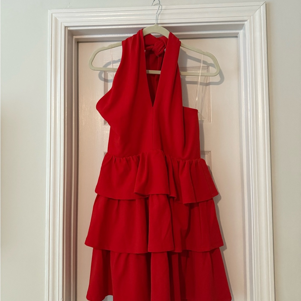 Entro Red Ruffled Halter Dress - Picture 2 of 4